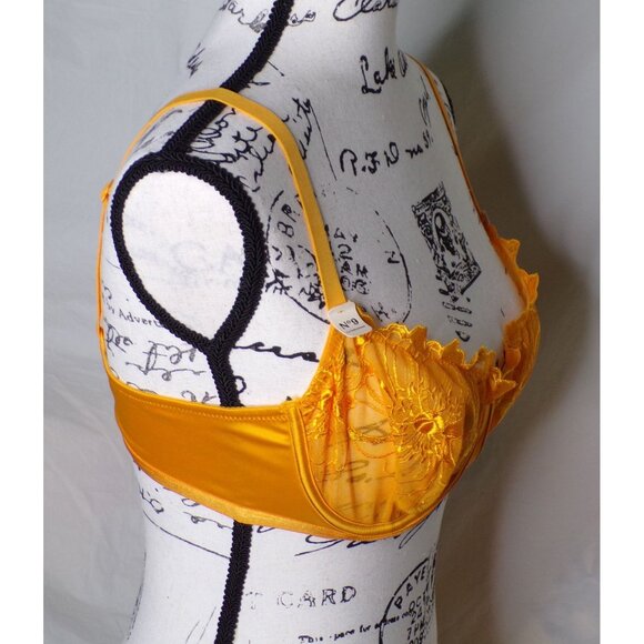 🆕ETAM Amaryllis Embroidered Underwire Demi Sheer Lace Bra 34D Gold Yellow - Picture 7 of 9